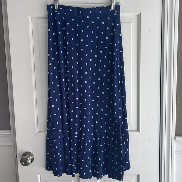 Talbots polkadot flounce hem maxi skirt navy blue flowy beachy peitie small - Picture 6 of 6